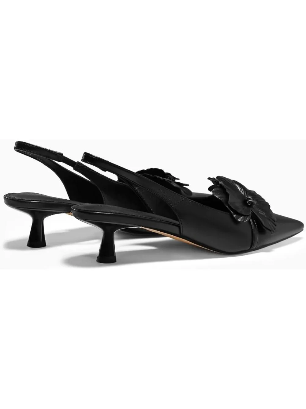 Women's Black Flower Closed Pointed Toe Slingback Kitten Heels Wedding Pumps